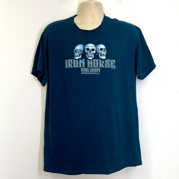 Gildan - 2018 Hear See Speak No Evil Skulls Iron Horse Saloon Ormond Beach Tee L - Picture 2 of 9